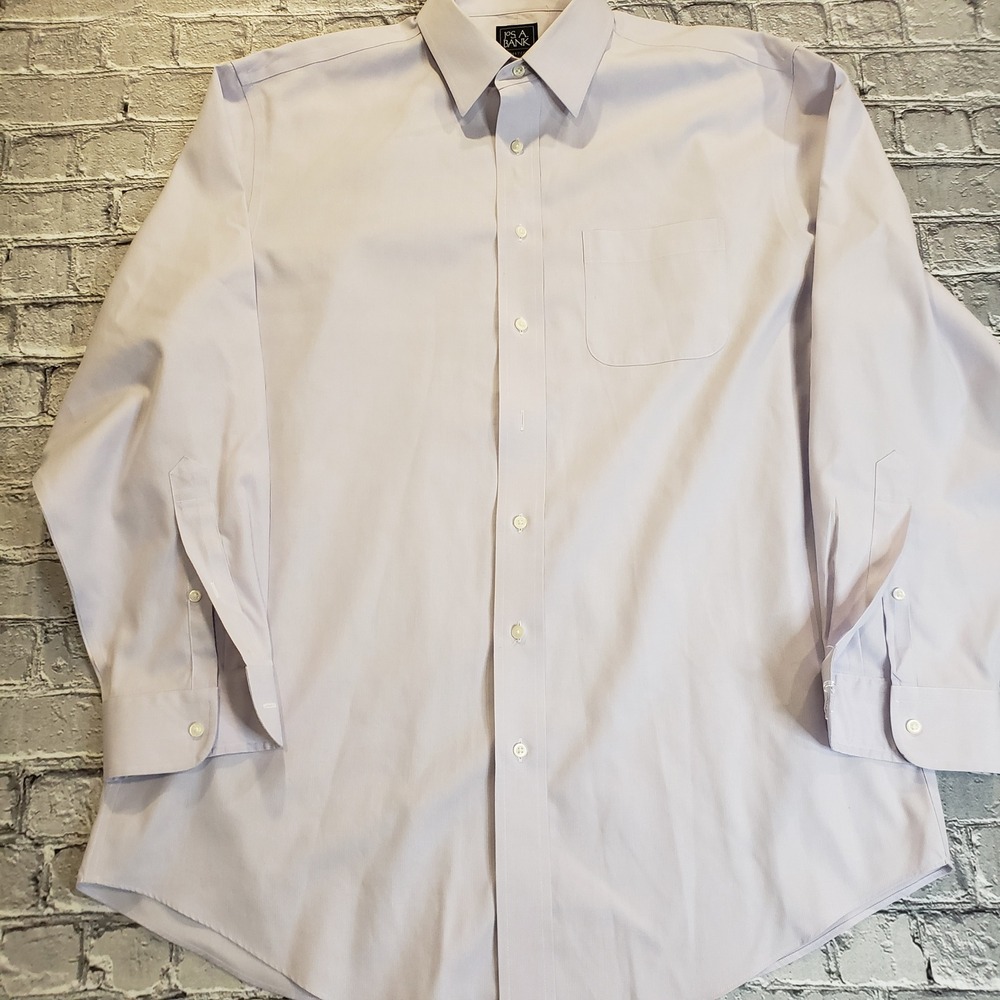 Jos. A. Bank Traveler Dress Shirt Mens 17-34 Tailored Fit Lavender Cotton Dobby